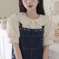 Flower Embroidered Mini Pinafore Dress (Dark Denim)