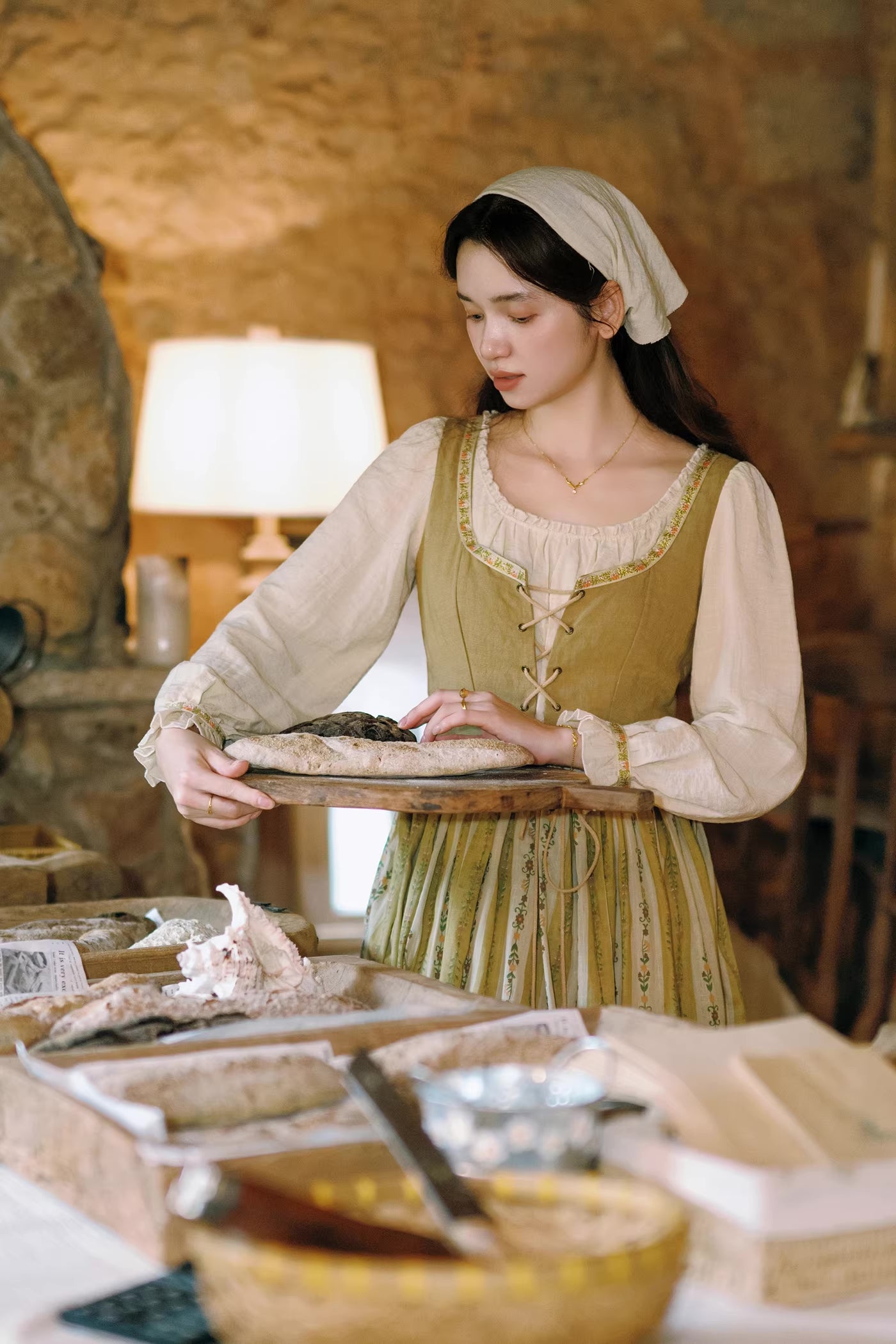 Folklore Faux Two-Piece Corset Dress (Mustard)