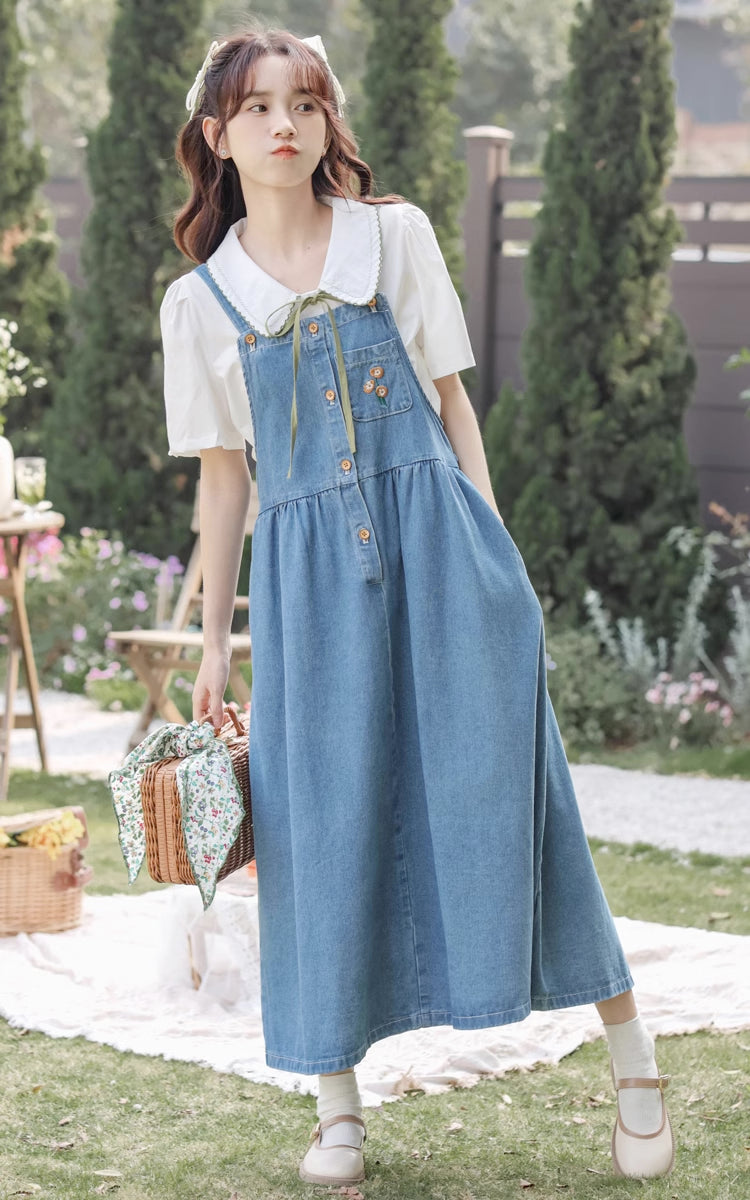 Button Up Poppy Pinafore (Medium Denim)