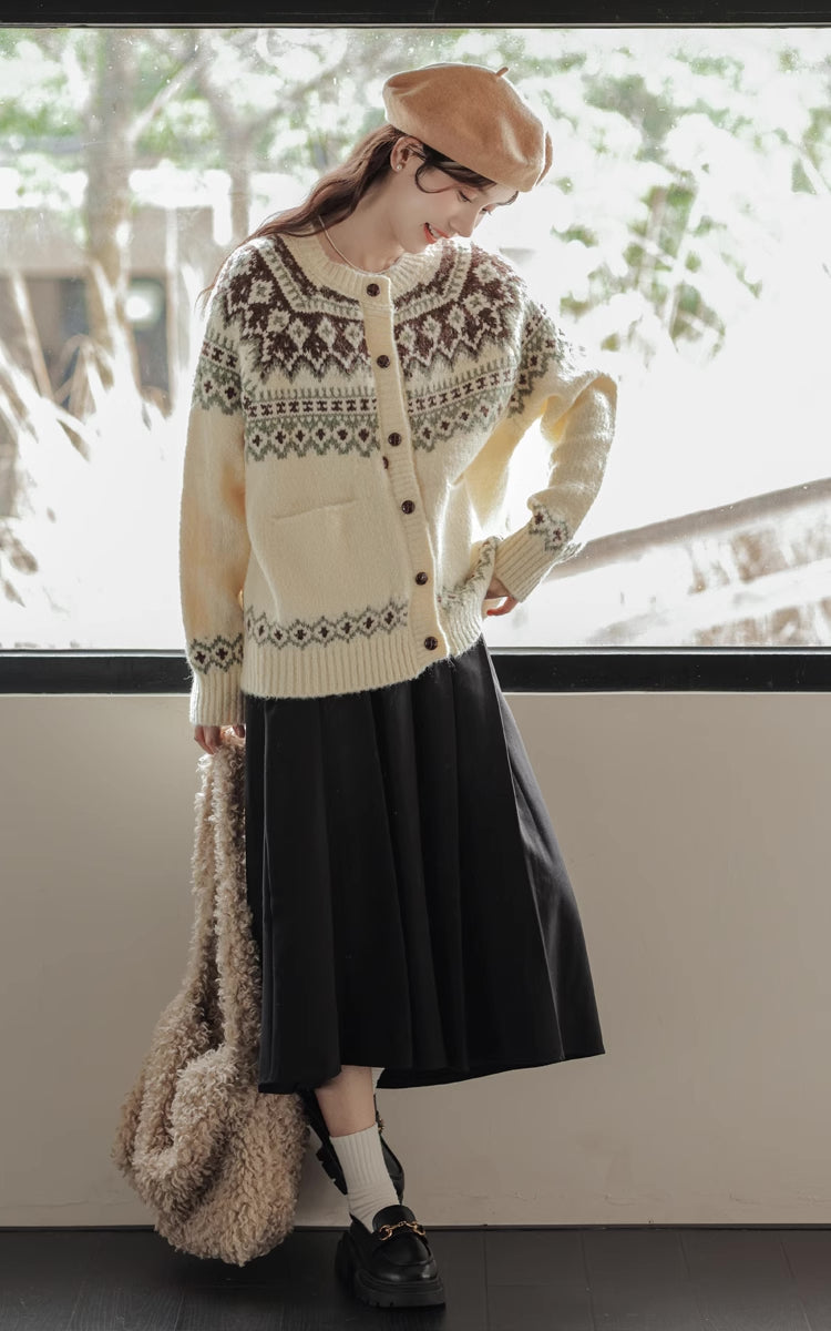 Fair Isle Cardigan (Cream)