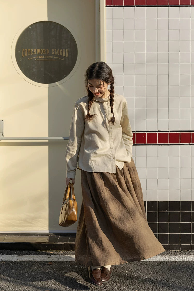 Asymmetrical Round Collar Blouse (Beige)