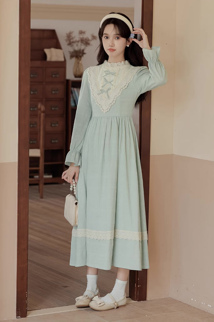 Mint Bows Midi Dress (Eggshell Blue)