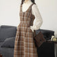 Sunset Plaid Pinafore Midi Dress (Brown)