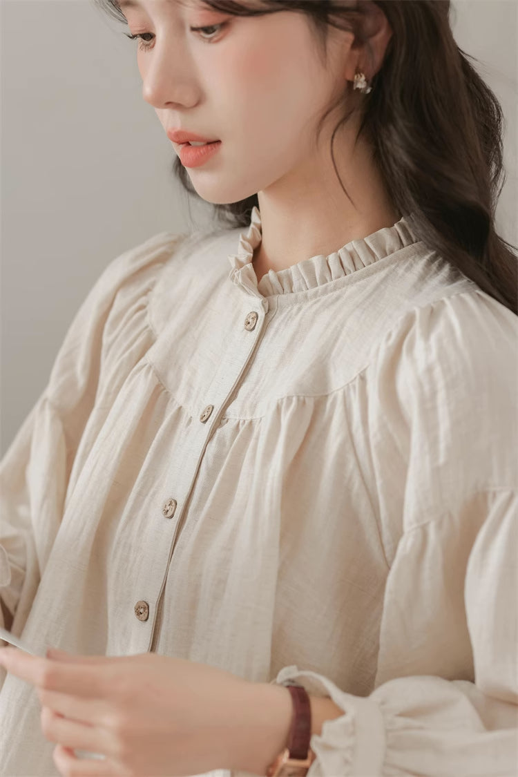 Marshmallow Puff Sleeve Blouse (Beige)