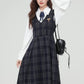 Oxford Plaid Midi Pinafore & Blouse Set (Navy)