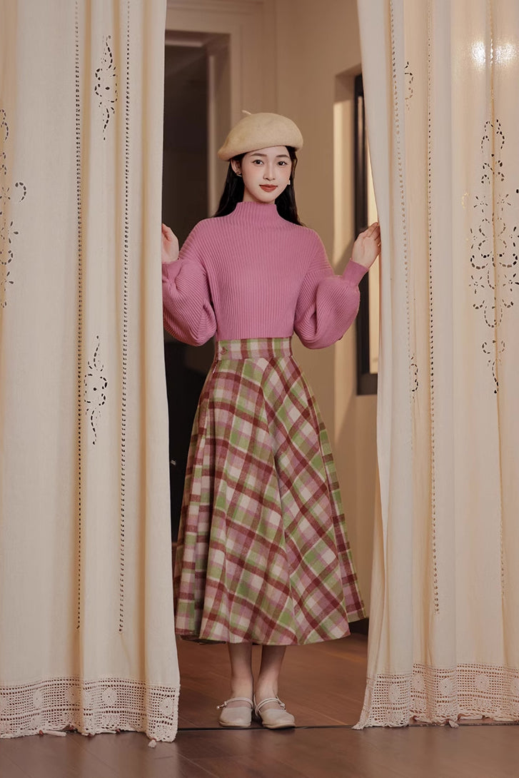 Strawberry Matcha Sweater & Midi Skirt Set (Pink/Green)