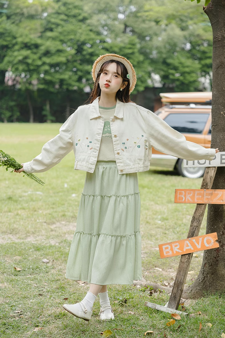 Flowers In The Wind Denim Jacket (Cream)