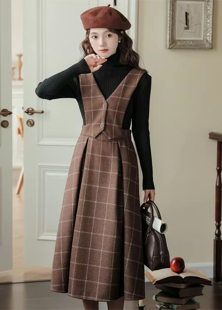 Plaid Vest Pinafore Dress (3 Colors)