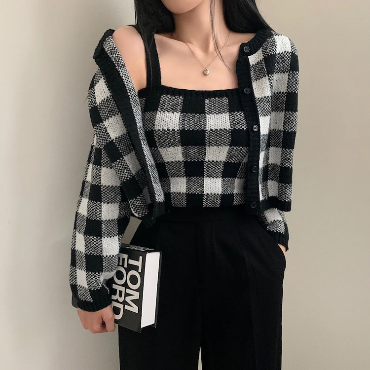 Gingham Cropped Cardi & Cami Set (5 Colors)