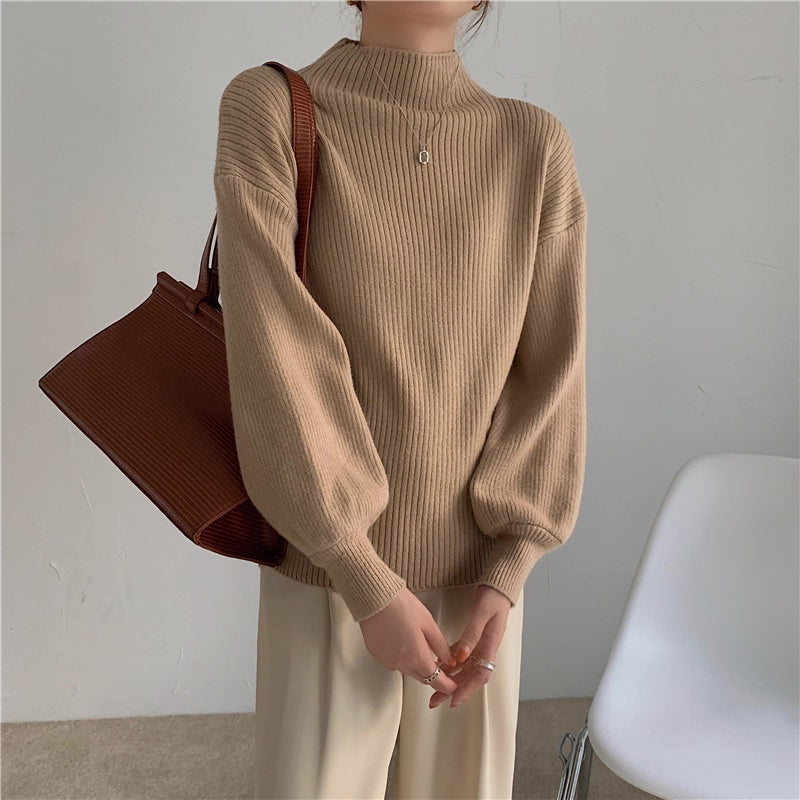 Balloon Sleeve Ribbed Sweater (4 Colors)