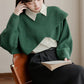 Criss Cross Cropped Throwover Sweater (Green)