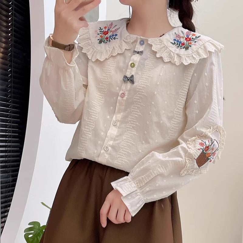 Flower Basket Embroidered Blouse (2 Colors)
