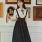 Long Sleeve Crepe Suspender Skirt Set (2 Colors)