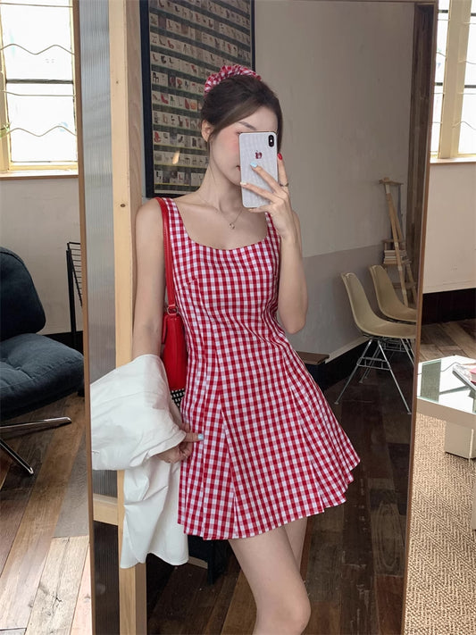 Candy Shop Gingham Mini Dress (Red)