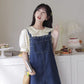 Flower Embroidered Mini Pinafore Dress (Dark Denim)