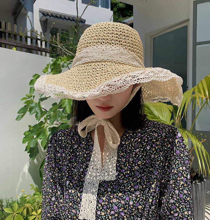 Lace Trim Straw Hat (2 Colors)