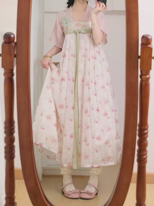 Sweet Rose Qixiong Dress (Pink/White)