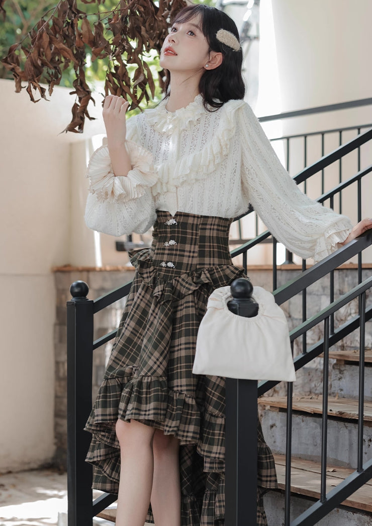 Ornate Lace Puff Sleeve Blouse (Cream)