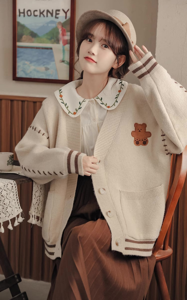 Bear Stitch Cardigan (Khaki)