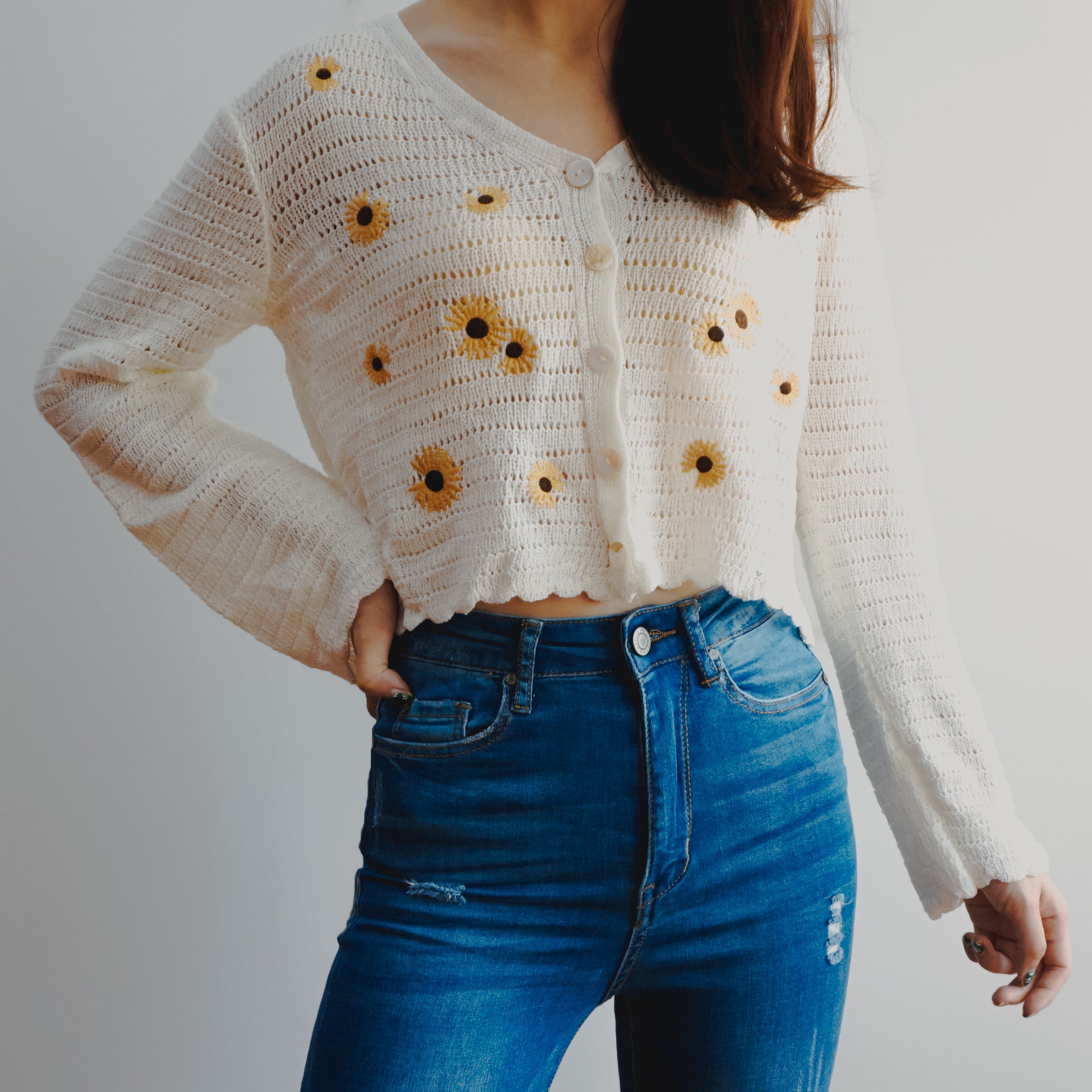 Clover Cropped Cardigan Sunflower