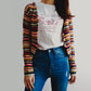 Multicolored Stripe Cropped Cardigan (Pink/Green)