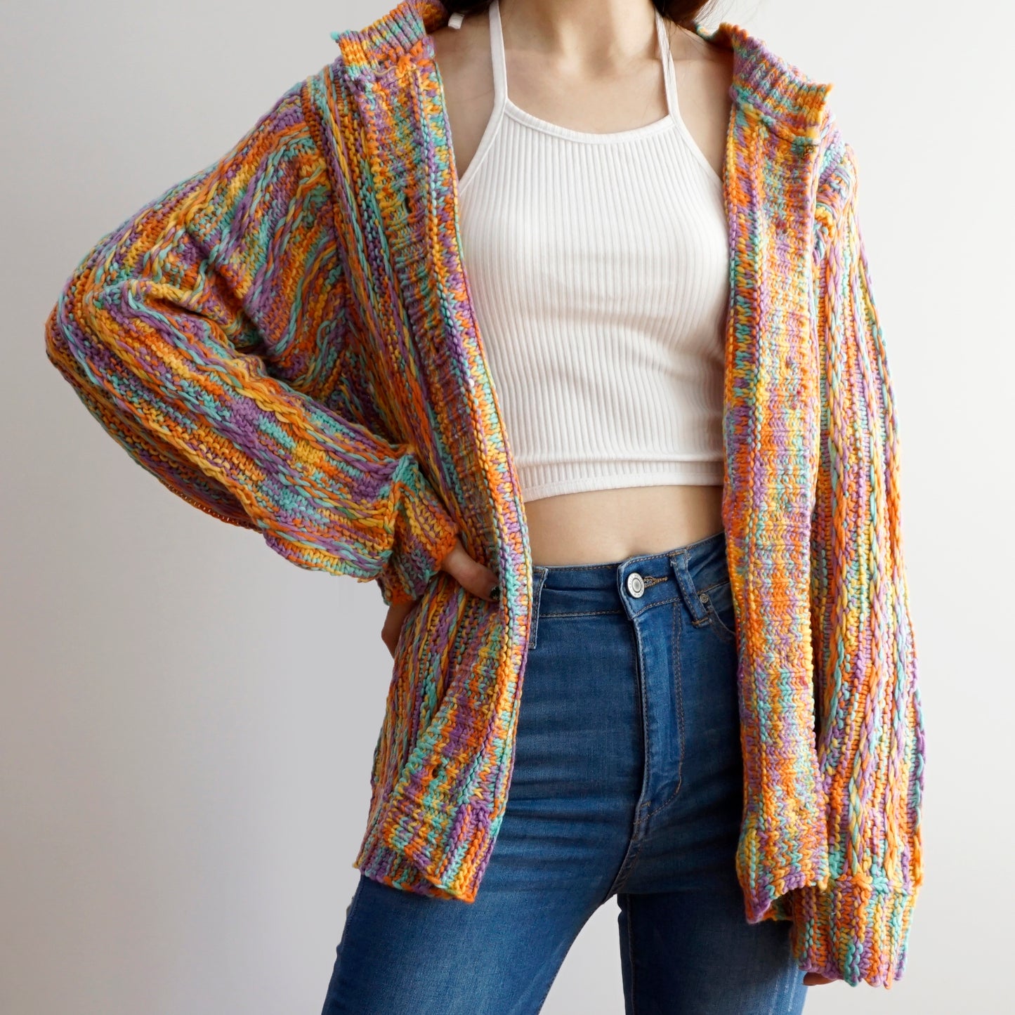 Marled Knit Grandma Cardigan (Rainbow)