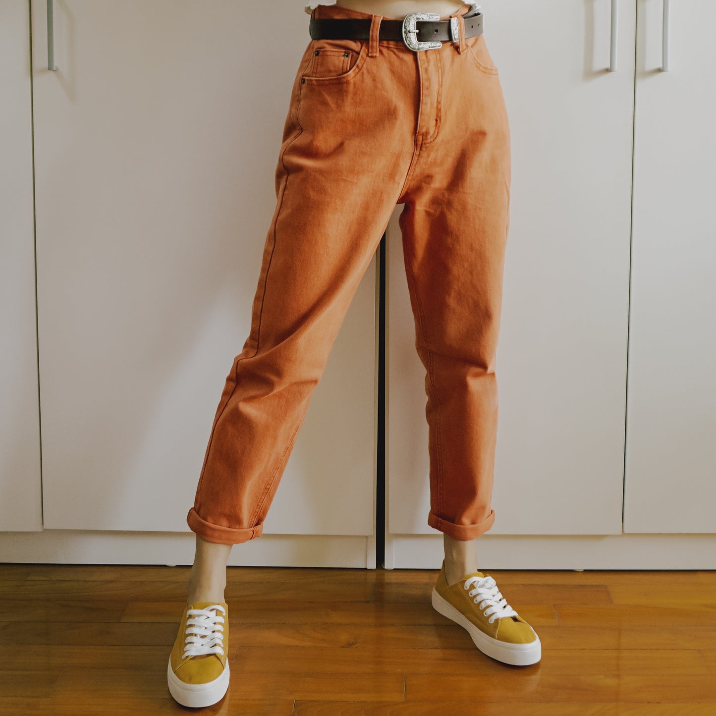 High Waist Denim Mom Jeans (Rust Orange)