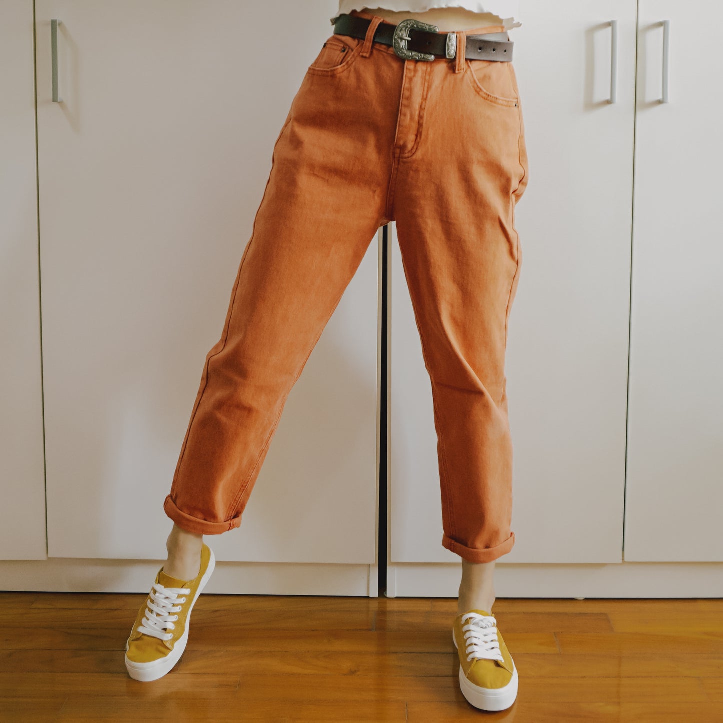 High Waist Denim Mom Jeans (Rust Orange)