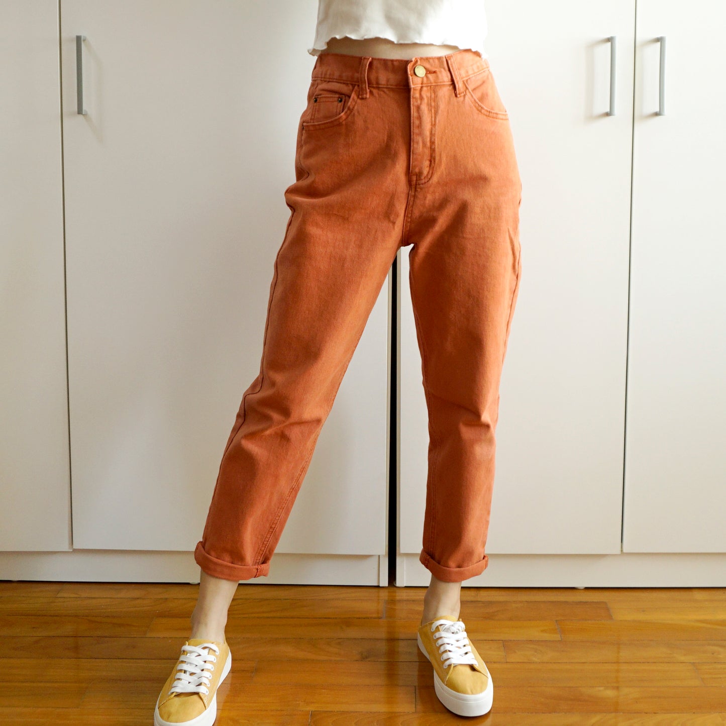 High Waist Denim Mom Jeans (Rust Orange)