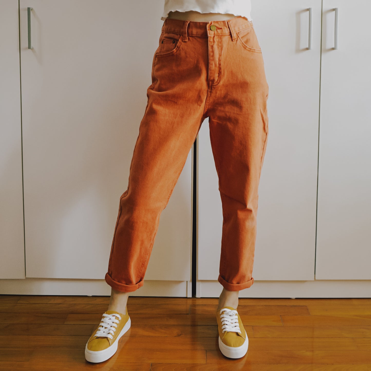 High Waist Denim Mom Jeans (Rust Orange)