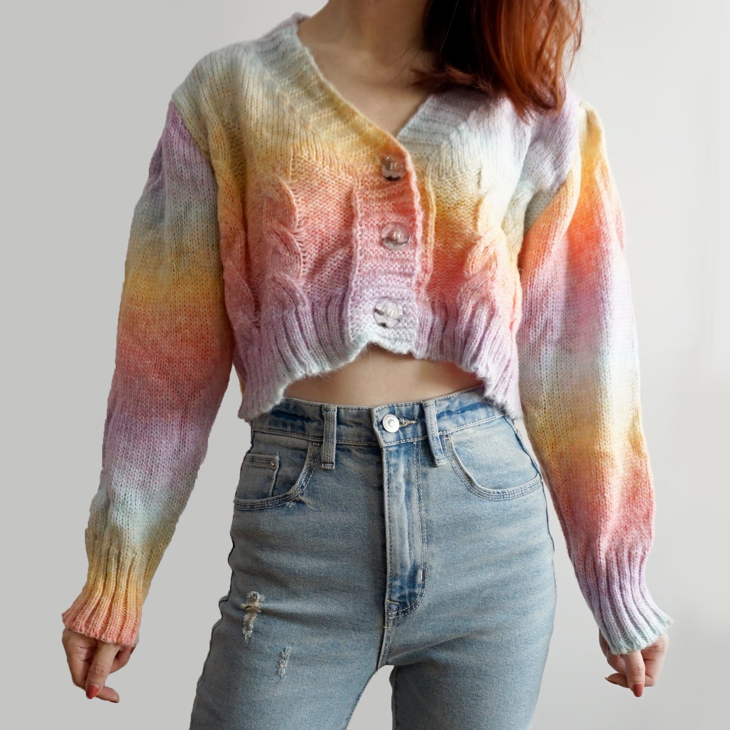 Pastel Swirl Cropped Cardigan (Rainbow)