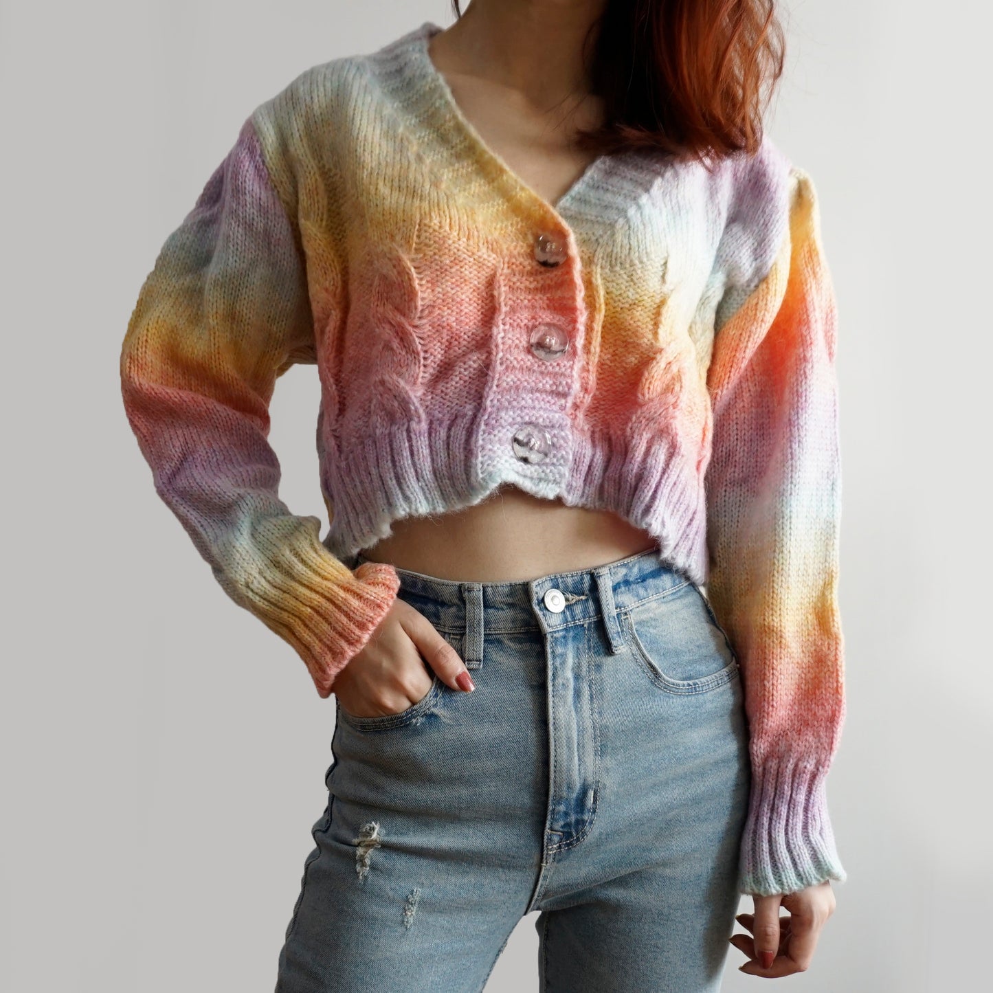 Pastel Swirl Cropped Cardigan (Rainbow)