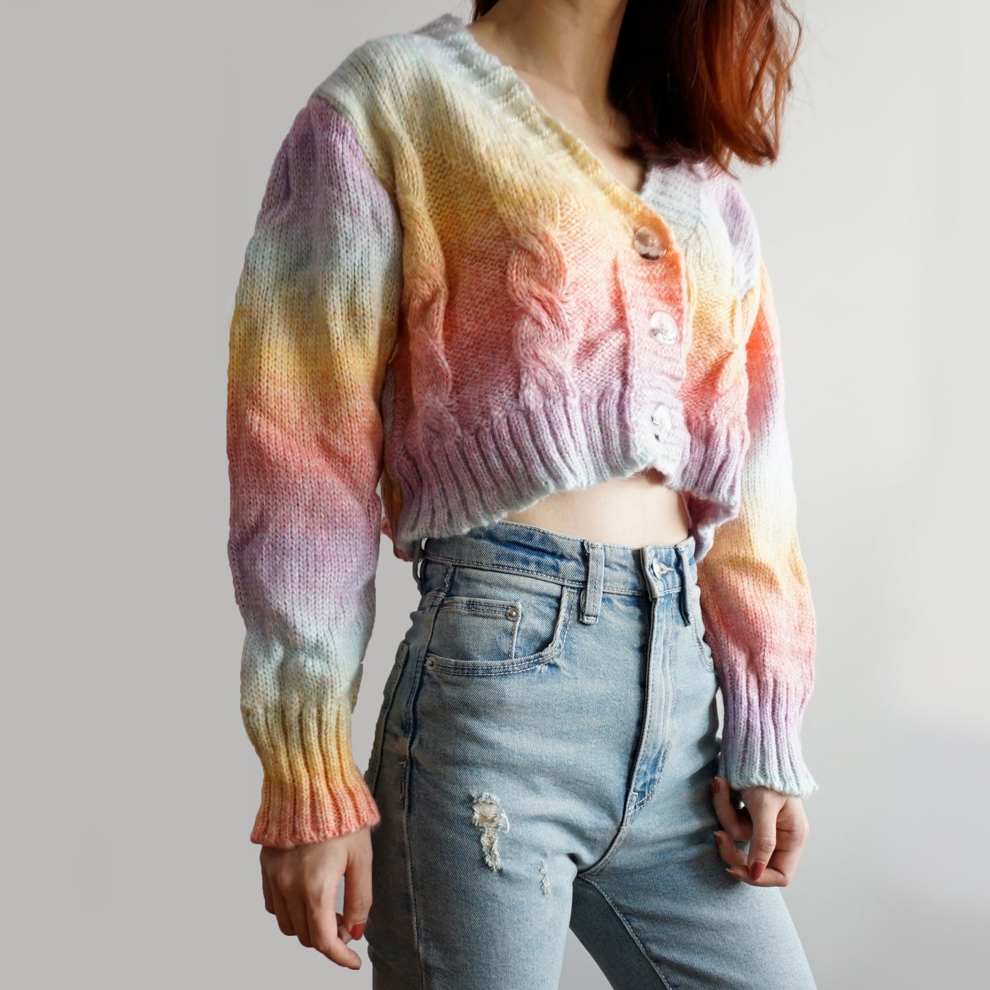 Pastel Swirl Cropped Cardigan (Rainbow)