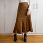 Corduroy Ditsy Floral Midi Skirt (Brown)