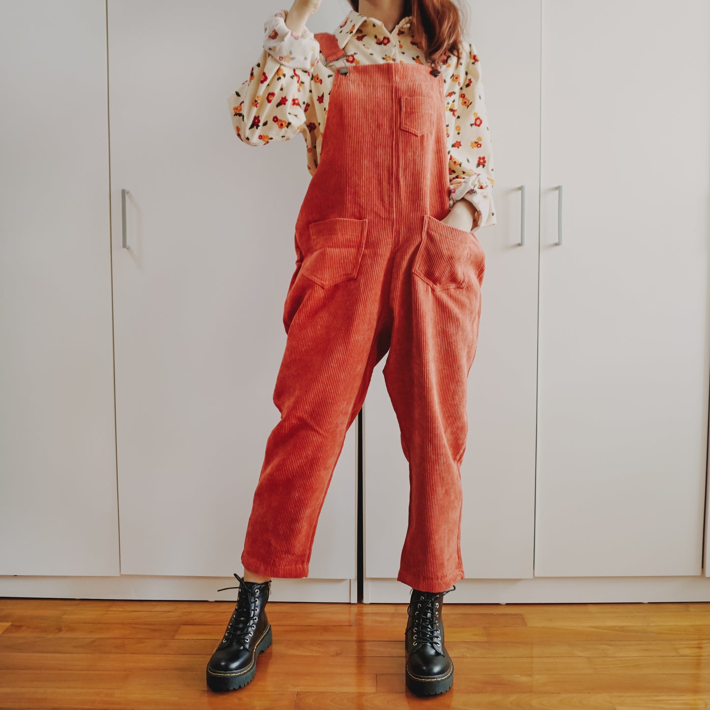 Apple Cinnamon Corduroy Overalls (Brick Red)