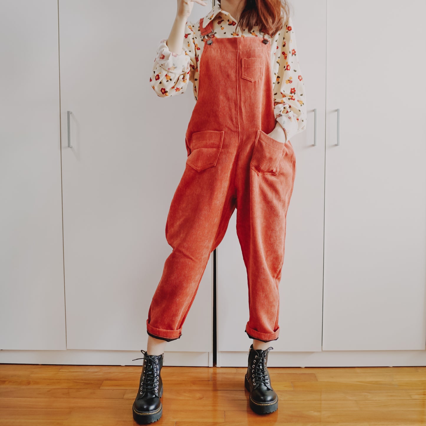 Apple Cinnamon Corduroy Overalls (Brick Red)