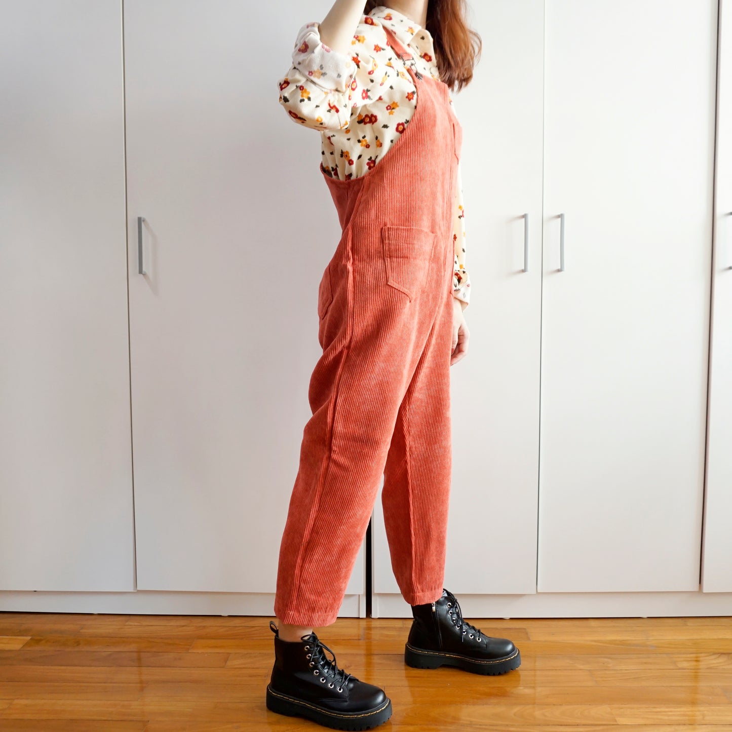 Apple Cinnamon Corduroy Overalls (Brick Red)