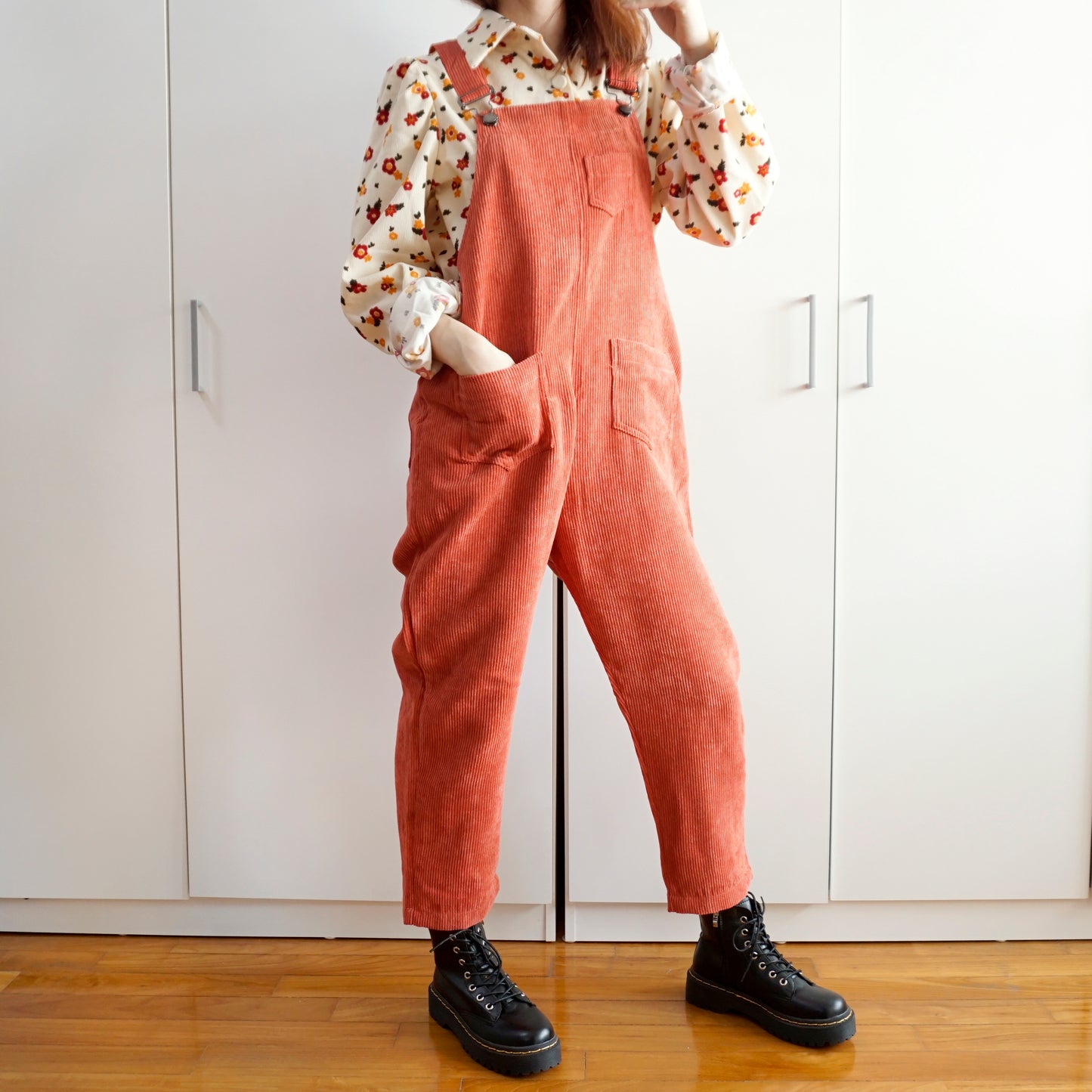 Apple Cinnamon Corduroy Overalls (Brick Red)