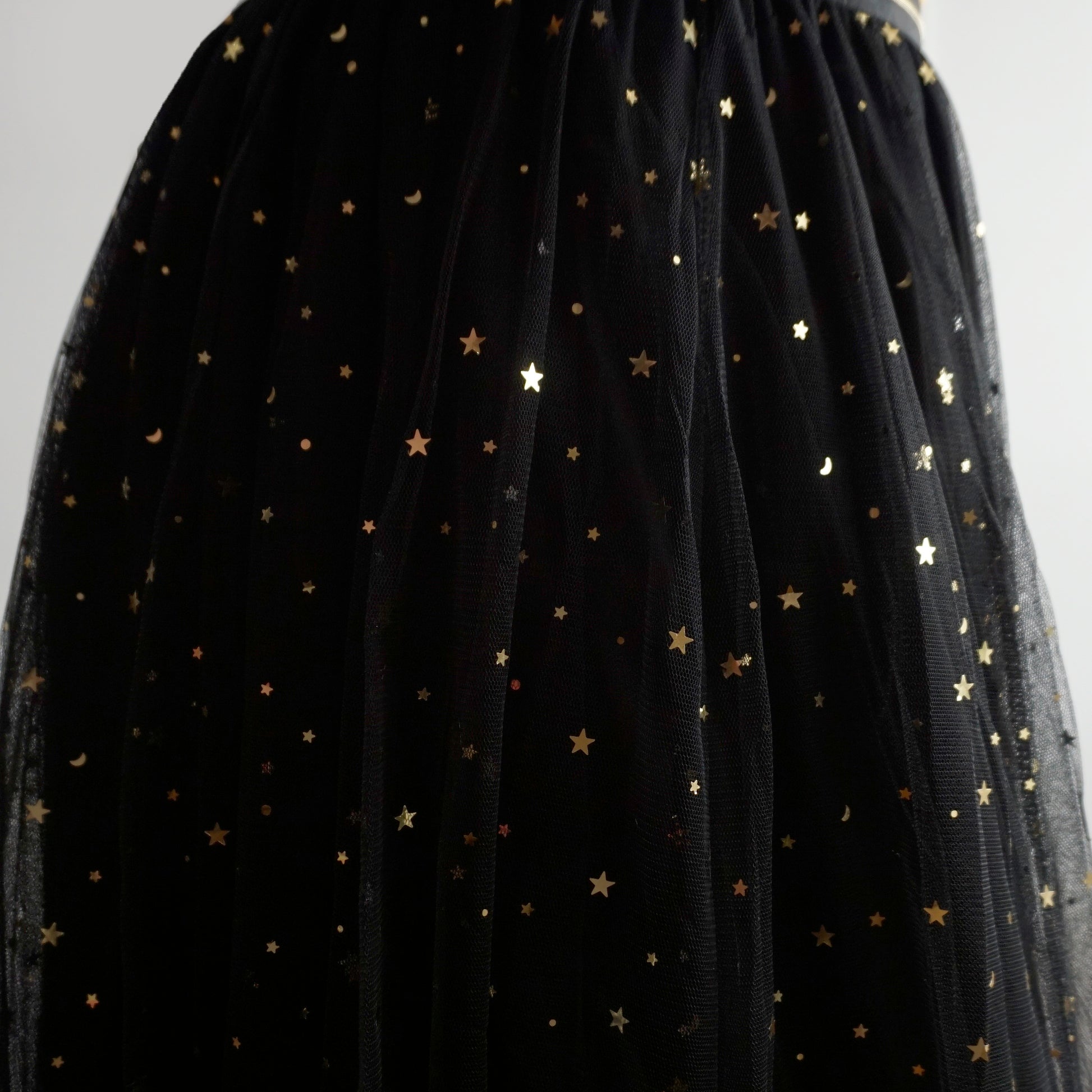 Moon and Star Sequin-Embellished Tulle Maxi Skirt in Black