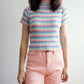 Pastel Rainbow Mock Neck Stripe Shirt (Multicolor)