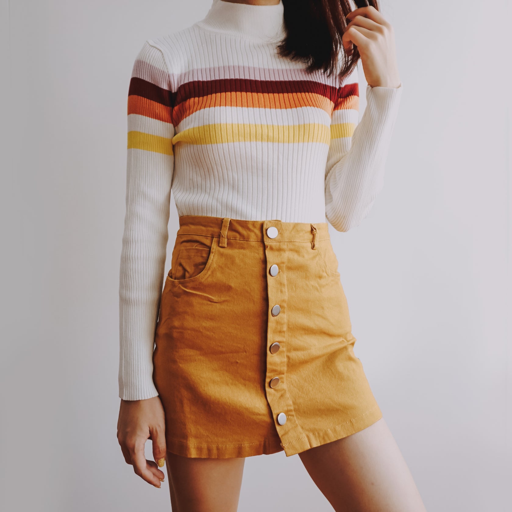 STRIPE MOCK-NECK SWEATER (LIGHT YELLOW) main image 0