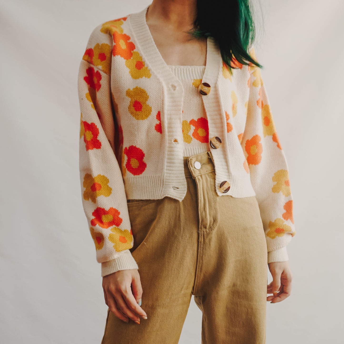 Flower Pop Cami & Cardigan Set (2 Colors)