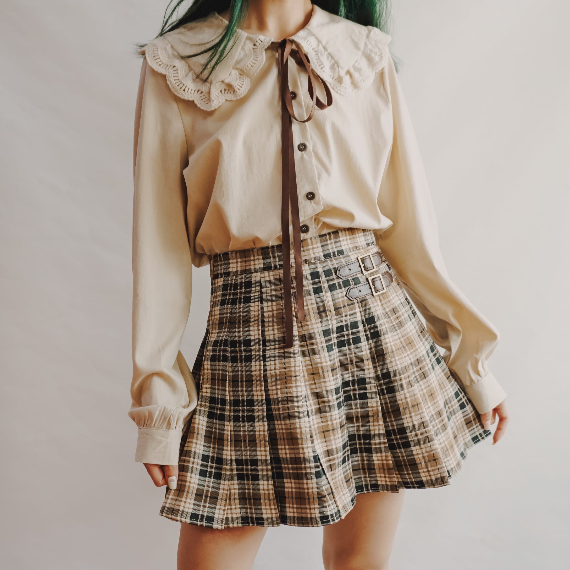 Plaid shop skirt khaki