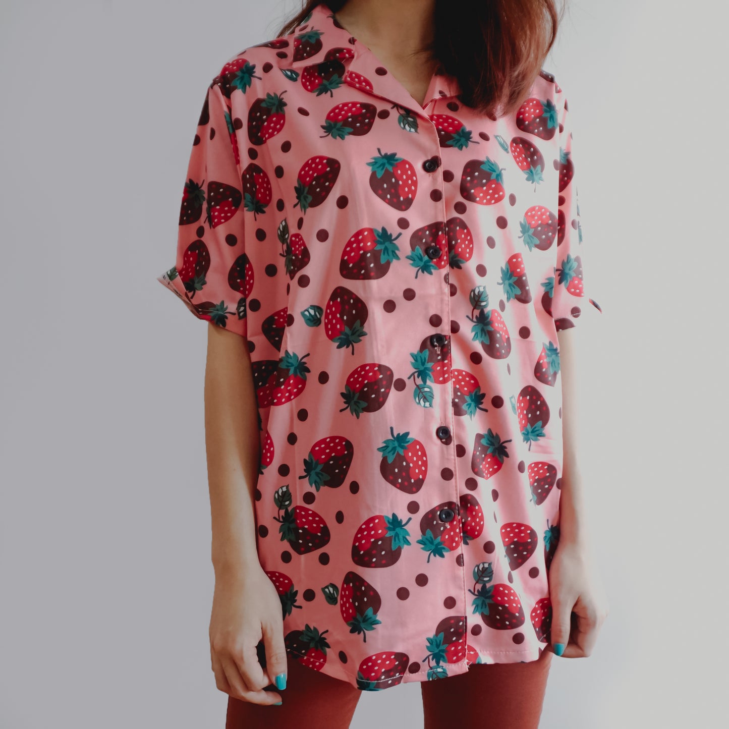 Strawberry Button Up Shirt (Pink)