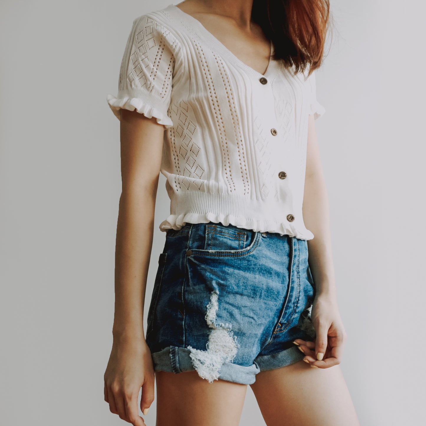 Button Up Frilly Knit Crop Top (3 Colors)