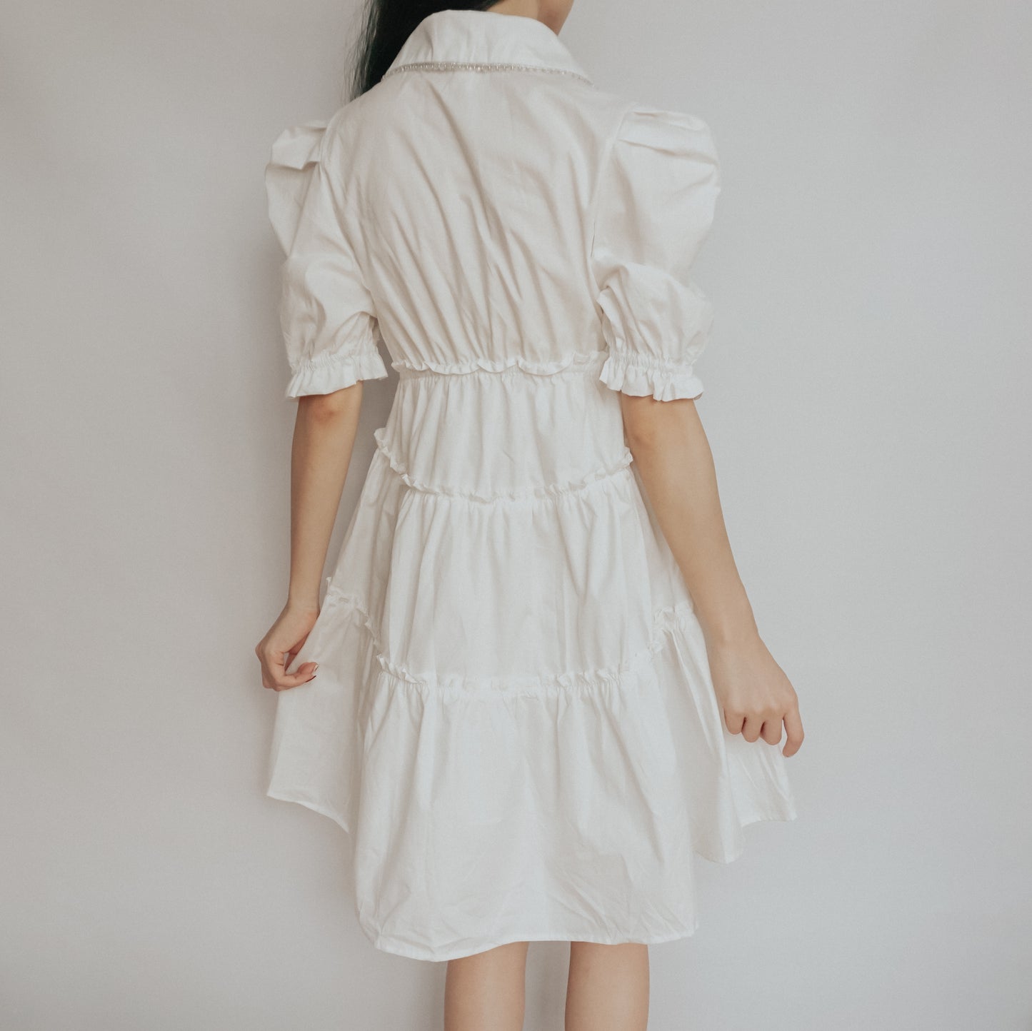 Peter Pan Collar Tiered Dress (White)