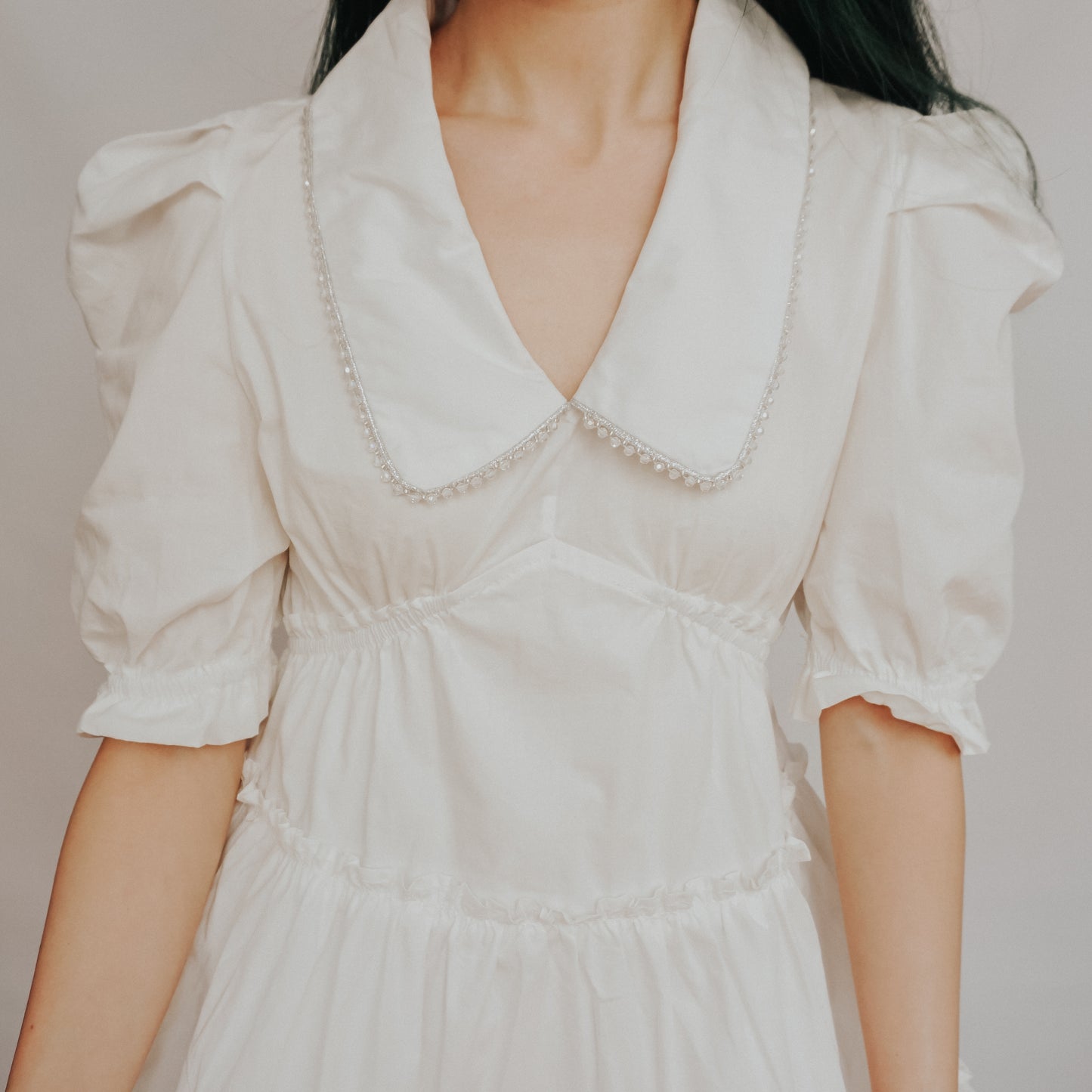 Peter Pan Collar Tiered Dress (White)