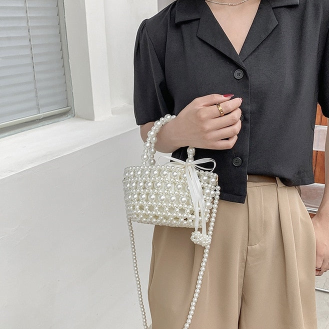 Mini Pearl Beaded Bag (White)