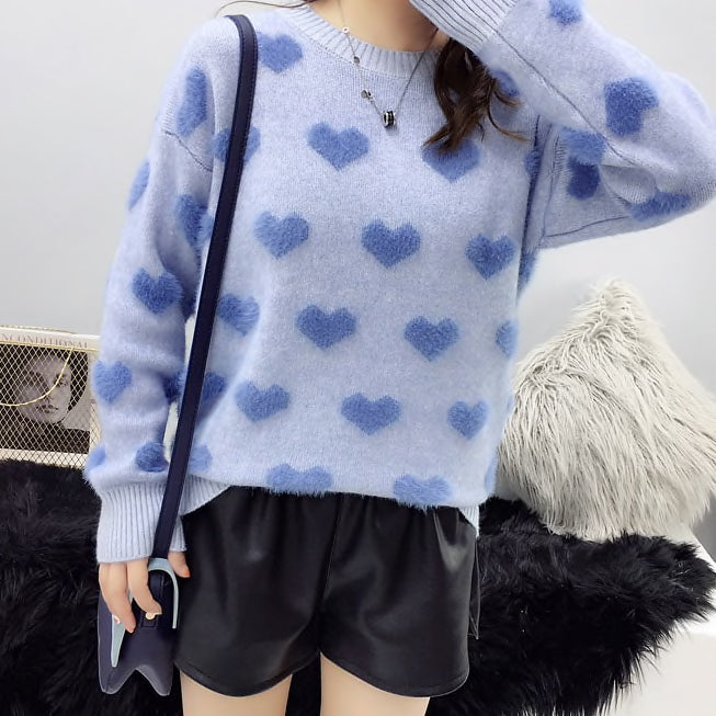 Fuzzy Hearts Sweater (4 Colors)