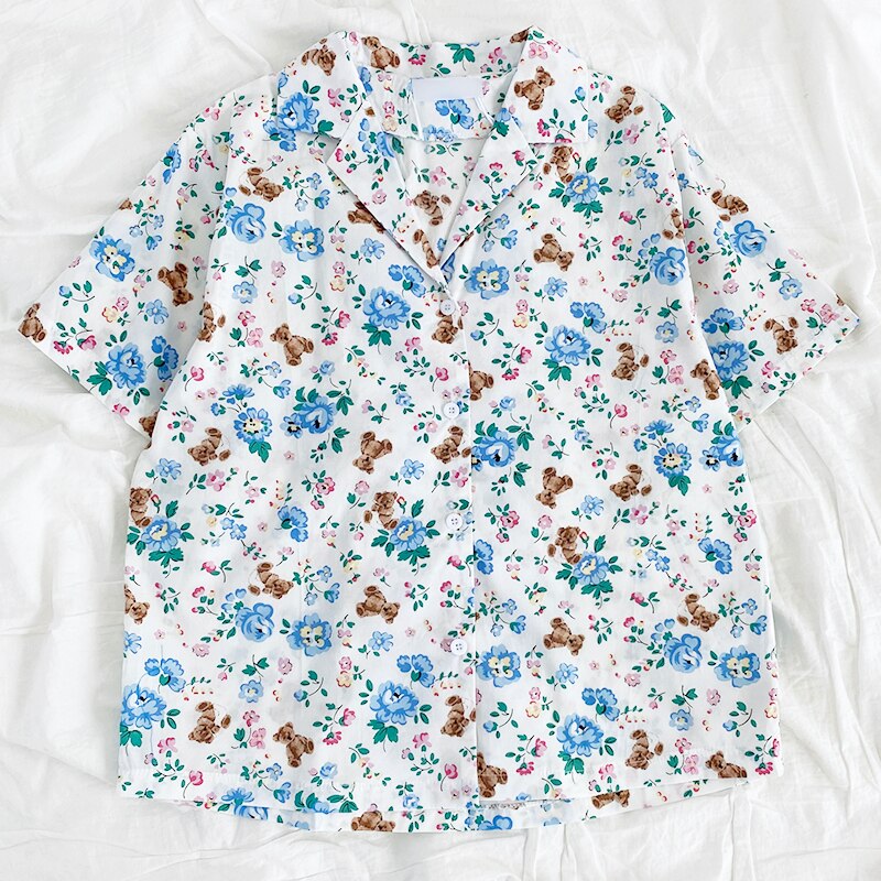 Teddy Bear Floral Button Up Shirt (2 Colors)